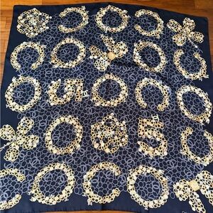 Chanel Coco No. 5 Midnight Blue and Gold Silk Scarf.